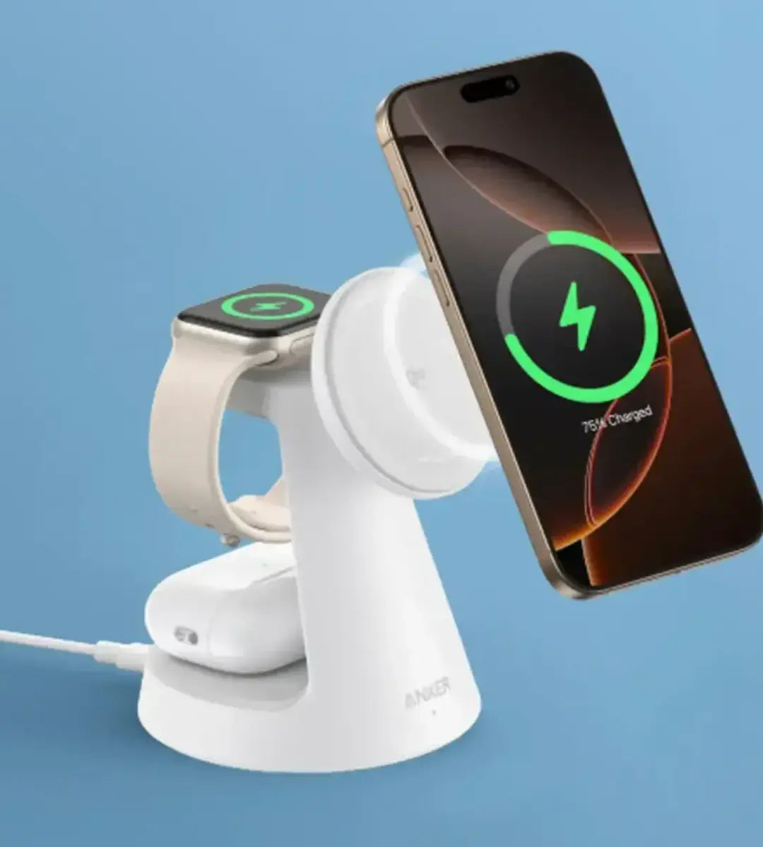 Anker MagGo Wireless Charging Station, 3-in-1 Dock Stand - White