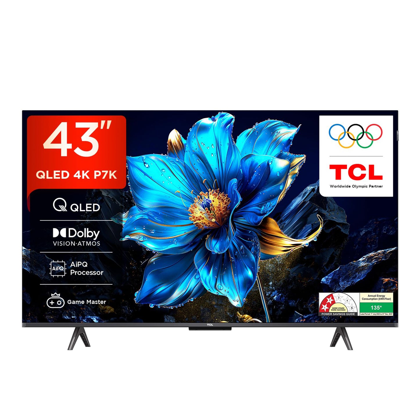 TCL 108 cm (43 inches) 4K UHD Smart QLED Google TV 43P7K (Black)