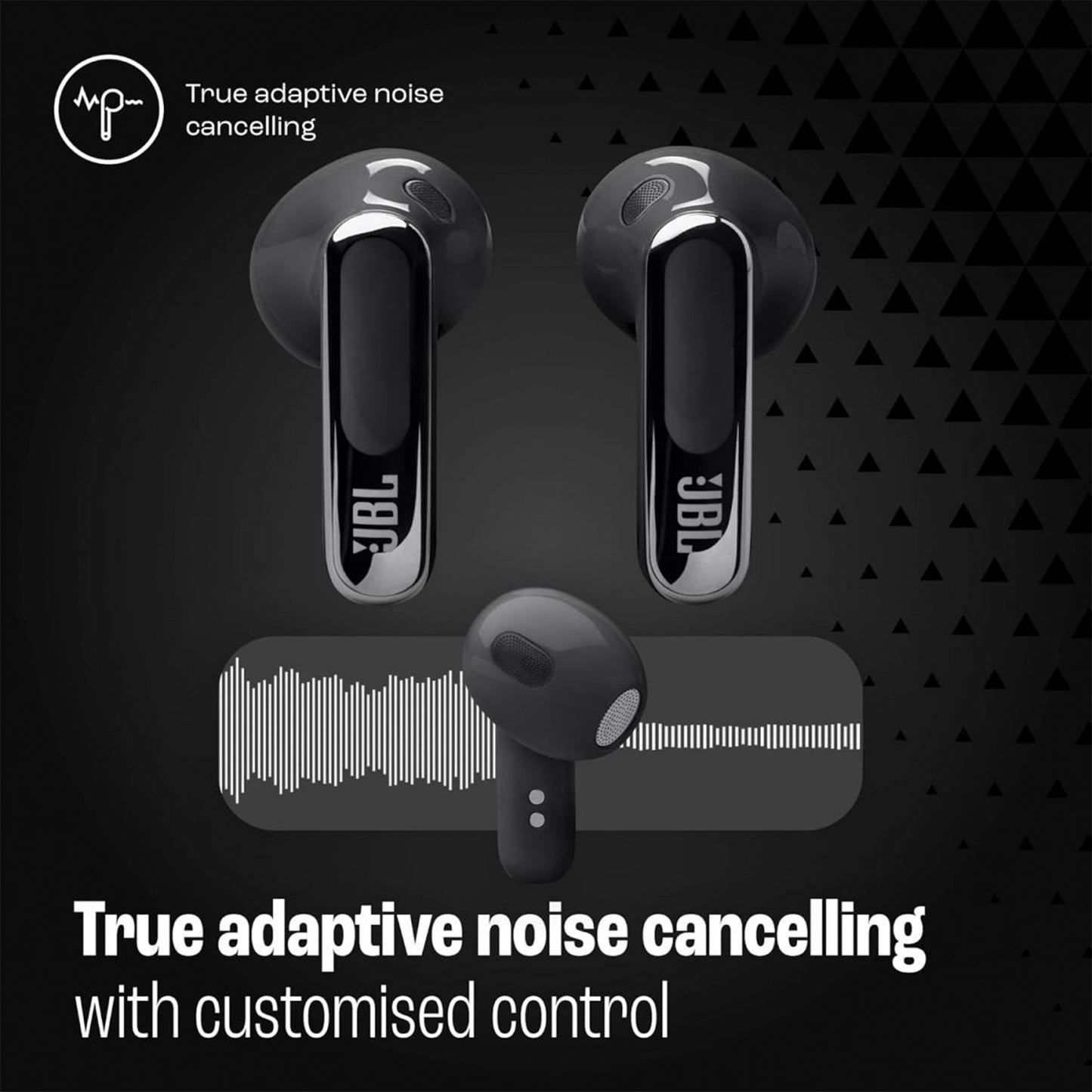 JBL LIVE FLEX 3 True wireless noise-cancelling earbuds with open-stick design and 50 hours total playback plus wireless charging, Black