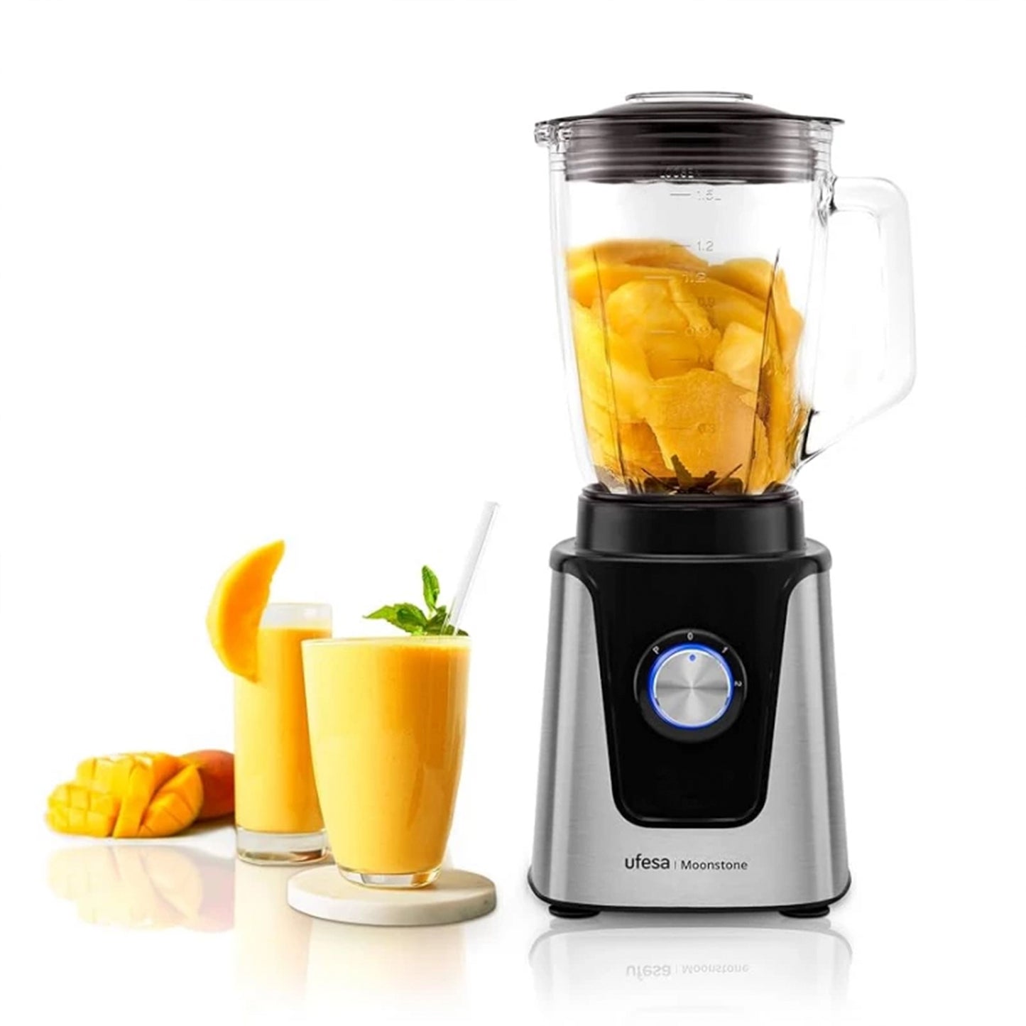 Ufesa Moonstone Blender – 1.5 L Glass | 1500W | 2 Speeds + Turbo | 6 Titanium Blades