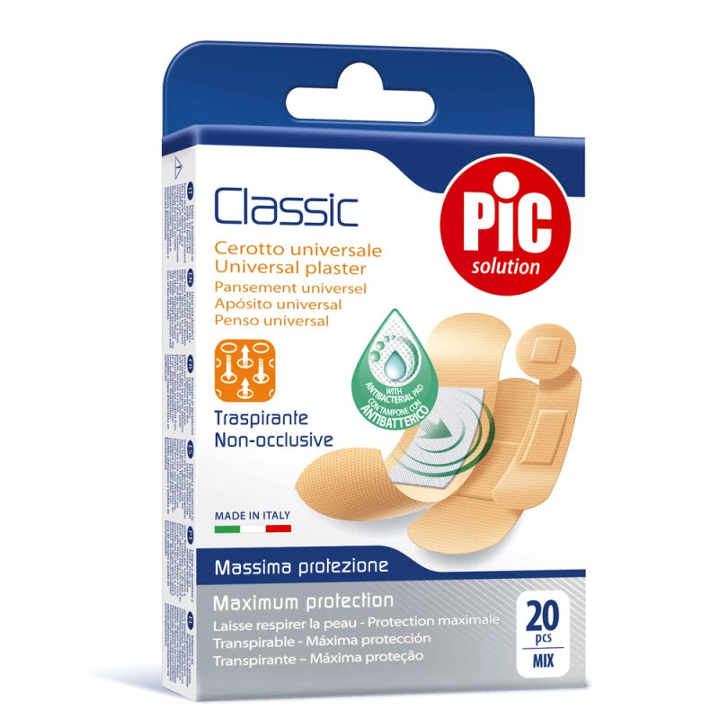 PIC SOLUTION Classic Mix Antibacterial Fabric Plasters – 20 Assorted