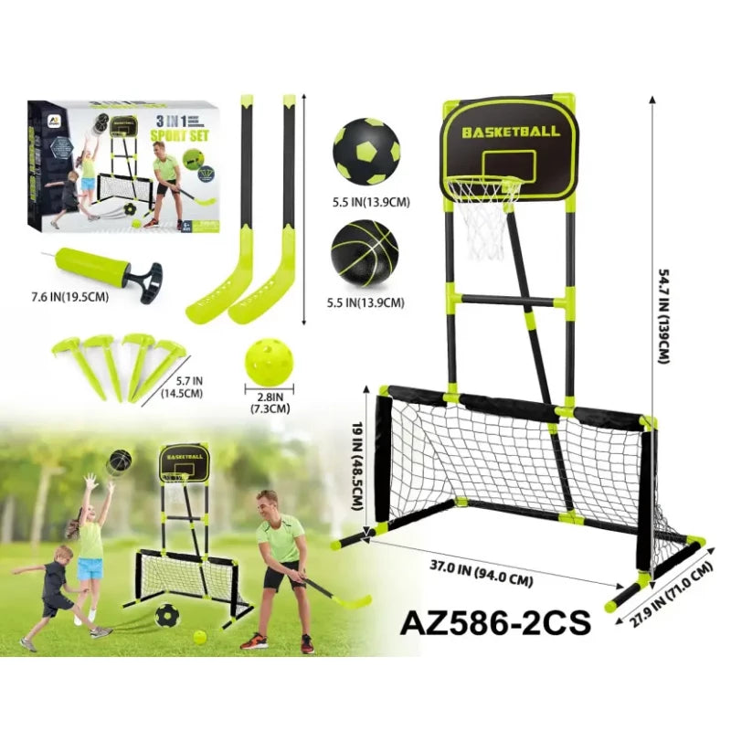Aojie Sport – 3 In 1 Combo Set (Basketball, Soccer, Hockey Set) - Ages 6+