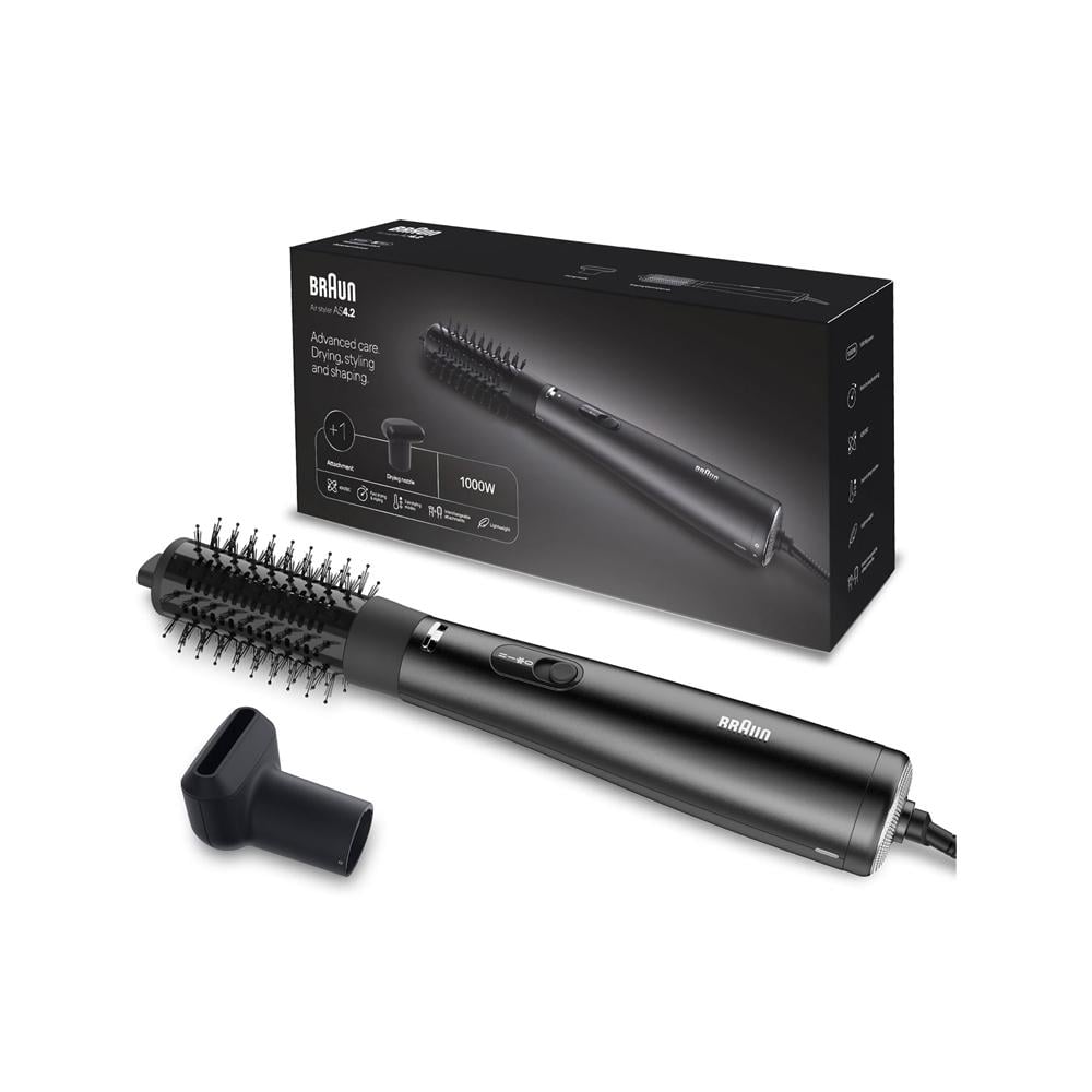 Braun Air Styler AS4.2, Advanced Care, Hair Drying, Styling and Shaping, 1000 Watts with Drying Nozzle, Air Brush BRAS420SDE - Ionic Black