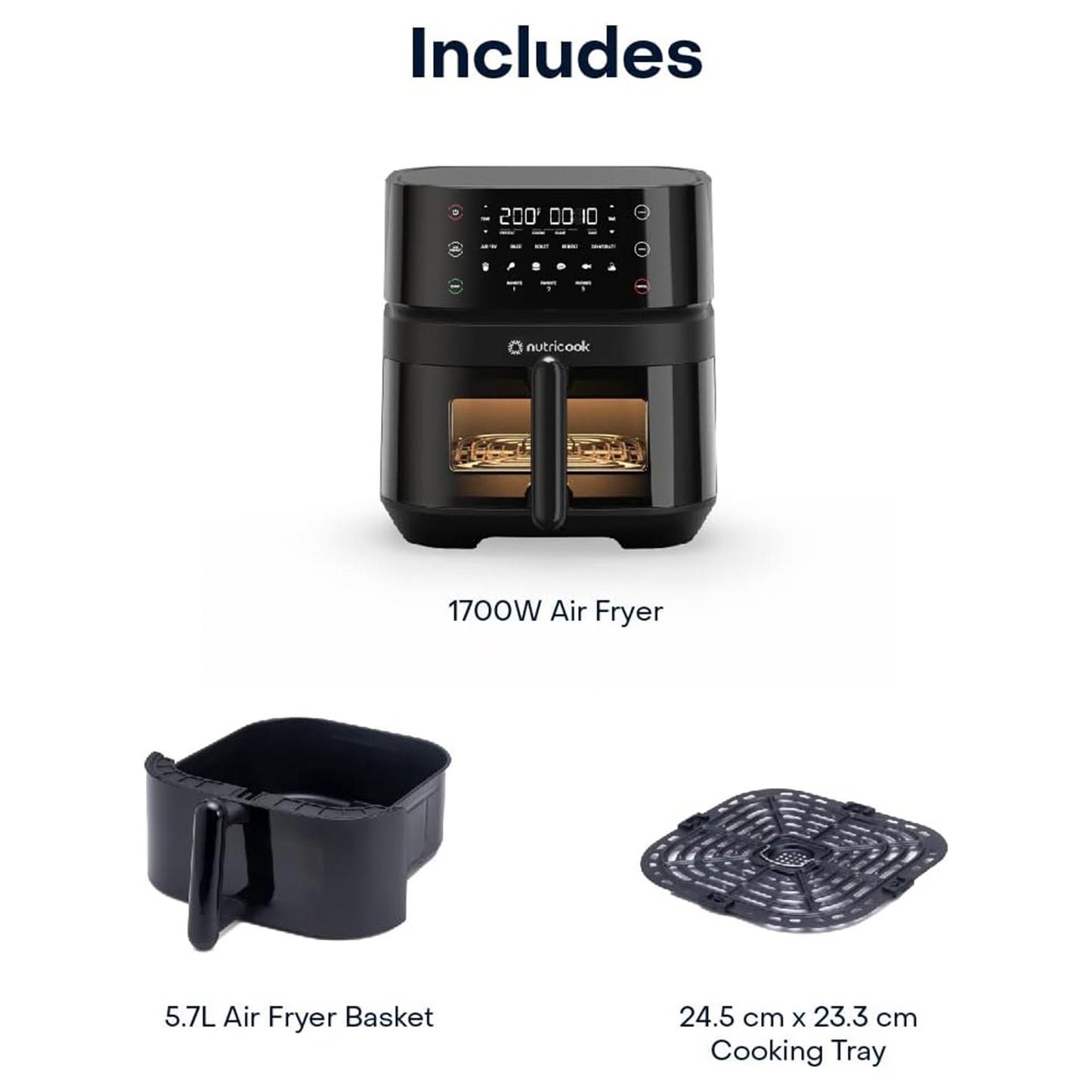 Nutricook - رؤية مقلاة الهواء 3 مع نافذة شفافة وإضاءة داخلية (5.7 لتر / 1700 واط)