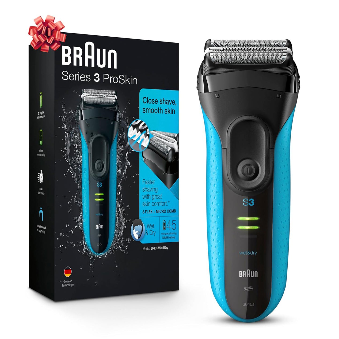 Braun Electric Series 3 Razor with Precision Trimmer, Rechargeable (3040 BLK/BLU)