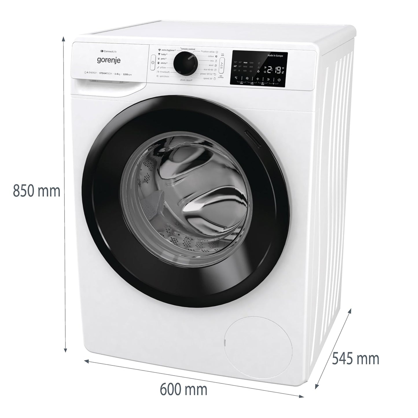 Washing Machine-Gorenje 8Kg 1200RPM white (WPNEI82A1SWIFI)