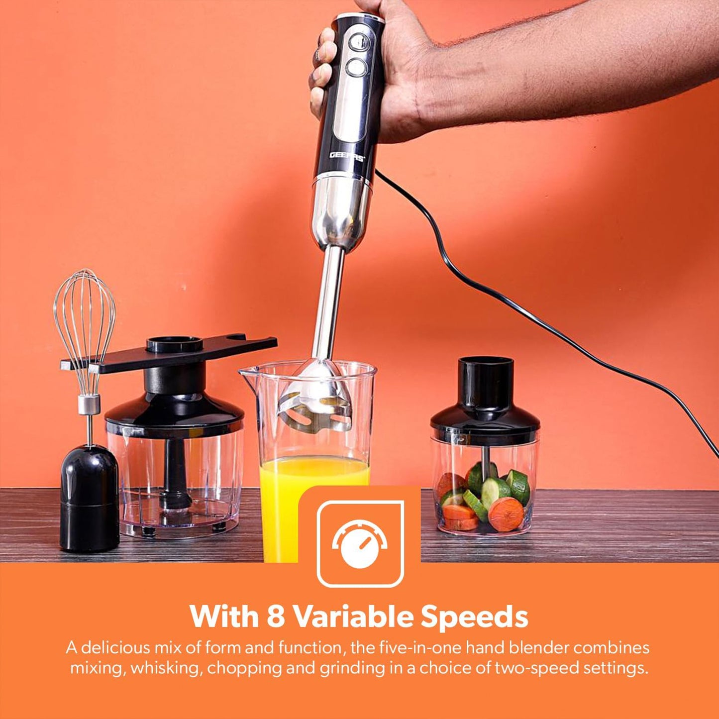 Geepas 5 in 1 Hand Blender 600W (GHB6137)