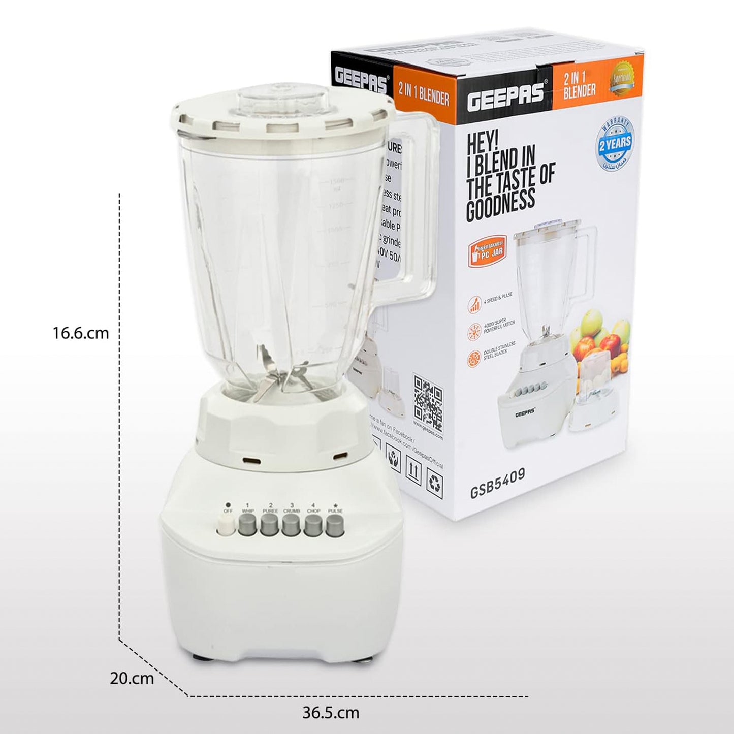 Geepas 2 in 1 Multifunctional Blender 1.5L 250W (GSB5362)
