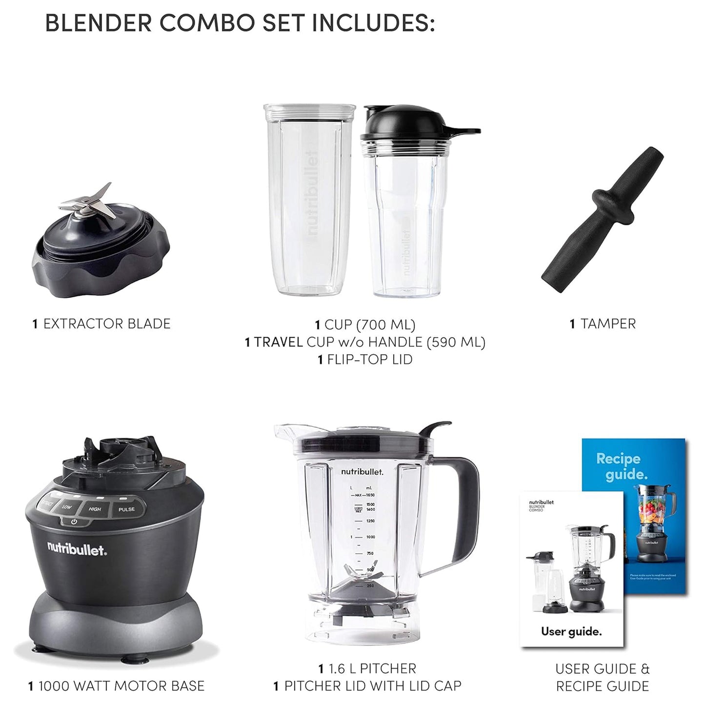 NUTRIBULLET Combo Blender 1.6 Liter 1000 Watt - Black NBC-0910B