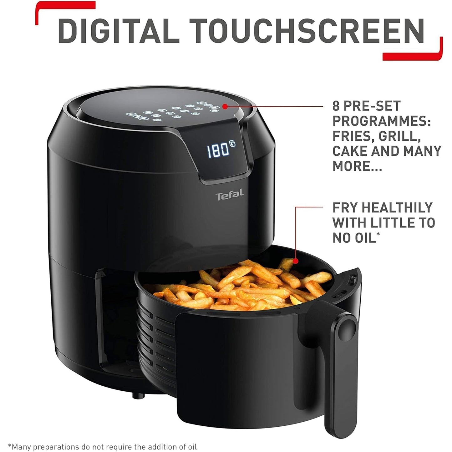 مقلاة تيفال الهوائية بريسيجن EY401840 - سعة 1.2 كجم - أسود TEEY401840