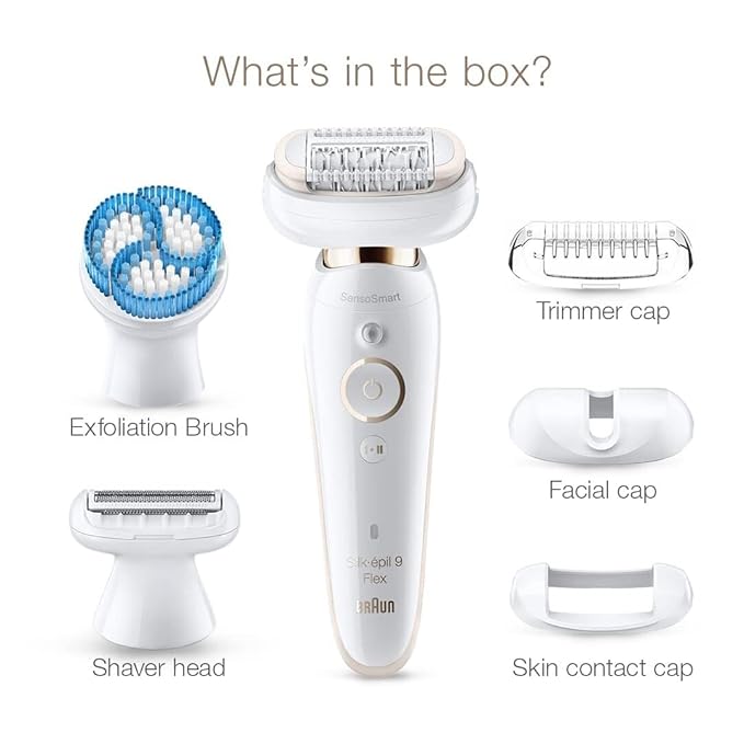 Braun Silk-Epil 9 Flex Epilator for Women, Flexible Head for Easier Hair Removal, Anti-Slip Grip & Pressure Control, Smartlight to remove finest hair, Waterproof, Deep Body Exfoliation Brush