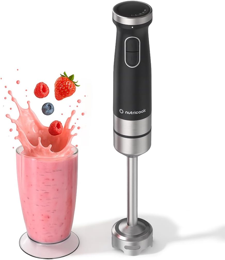 Nutricook Hand Blender | 1200W Powerful DC Motor, Variable Speed Control, Stainless Steel Shaft & 600ml Beaker – NC-HB150K (Black)