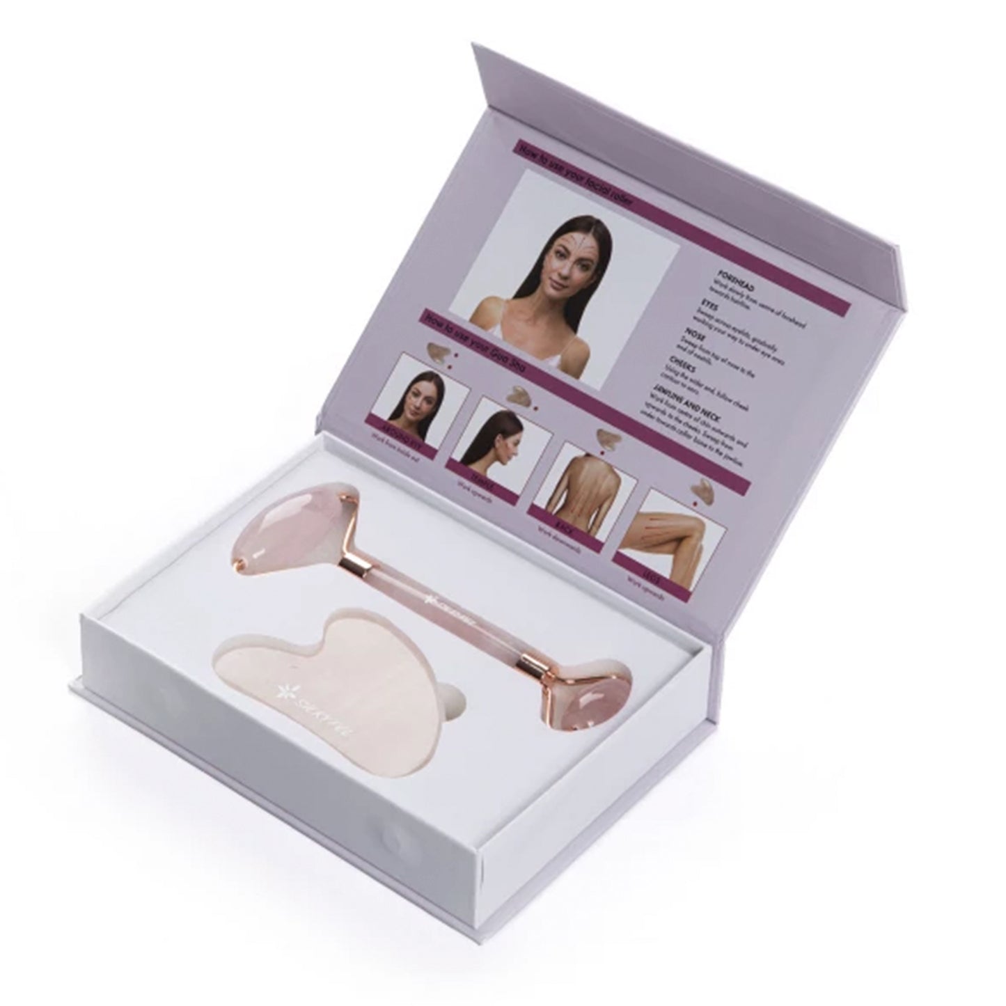 Silkypel Rose Quartz Anti Aging Roller & Gua Sha stone kit (170427384462)