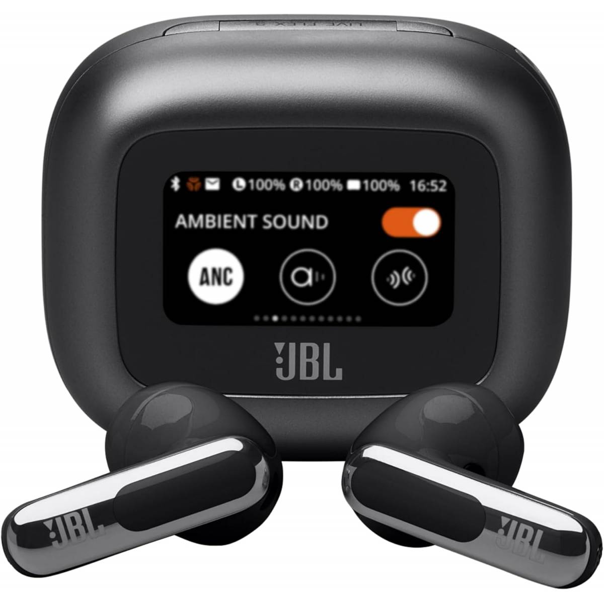 JBL LIVE FLEX 3 True wireless noise-cancelling earbuds with open-stick design and 50 hours total playback plus wireless charging, Black
