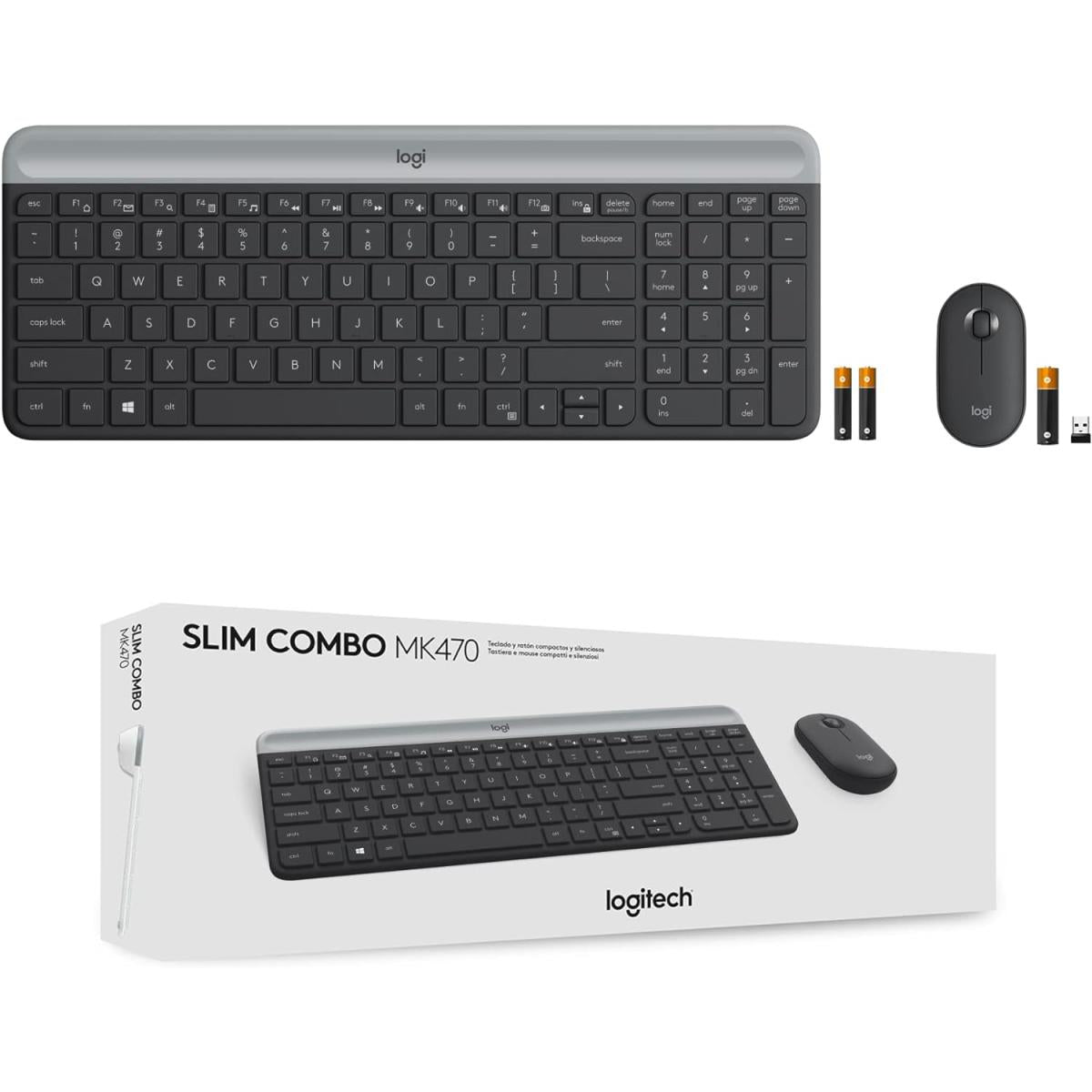 Logitech MK470 Slim Wireless Keyboard and Mouse Combo - Modern Compact Layout, Ultra Quiet, 2.4 GHz USB - Graphite