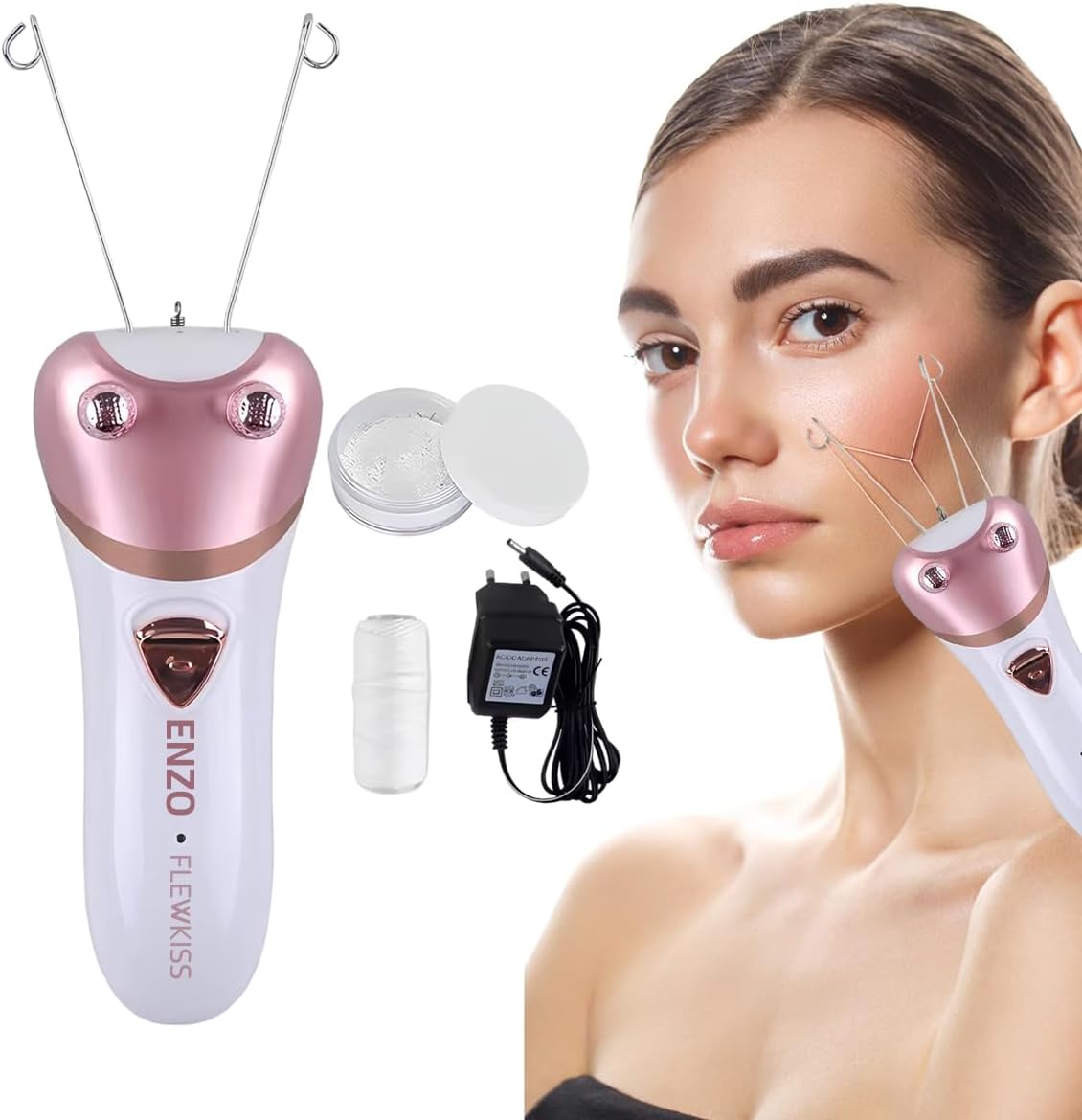 ENZO Hair Removal Professional Epilator, Pain-Free Instant Hair Removal with Built-In Light - Say Goodbye to Facial Hair, EN-9841