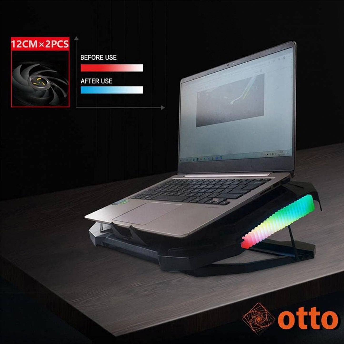 YL-017 Gaming Laptop Cooling Pad Stand, 2x Large LED Fans, RGB Side Lights, 2 x USB Ports, For 12 to17" Laptops