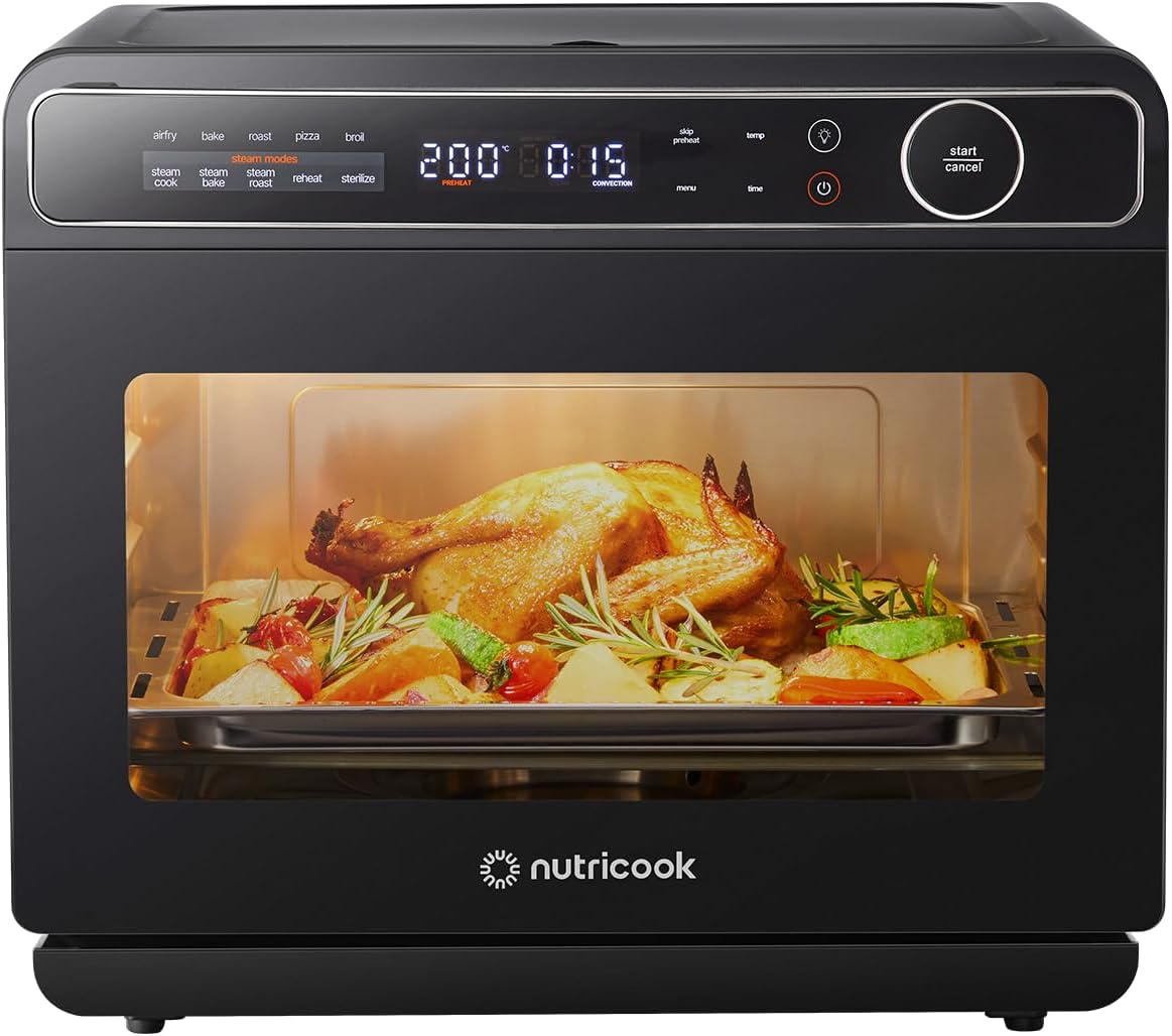Nutricook Steami X - 10 in 1 Air Fryer Convection Oven with Real Steam Technology for Healthier Cooking 24L| Stainless Steel Interior | Top & Bottom Heating Element | ST330K, 2 Yrs Warranty
