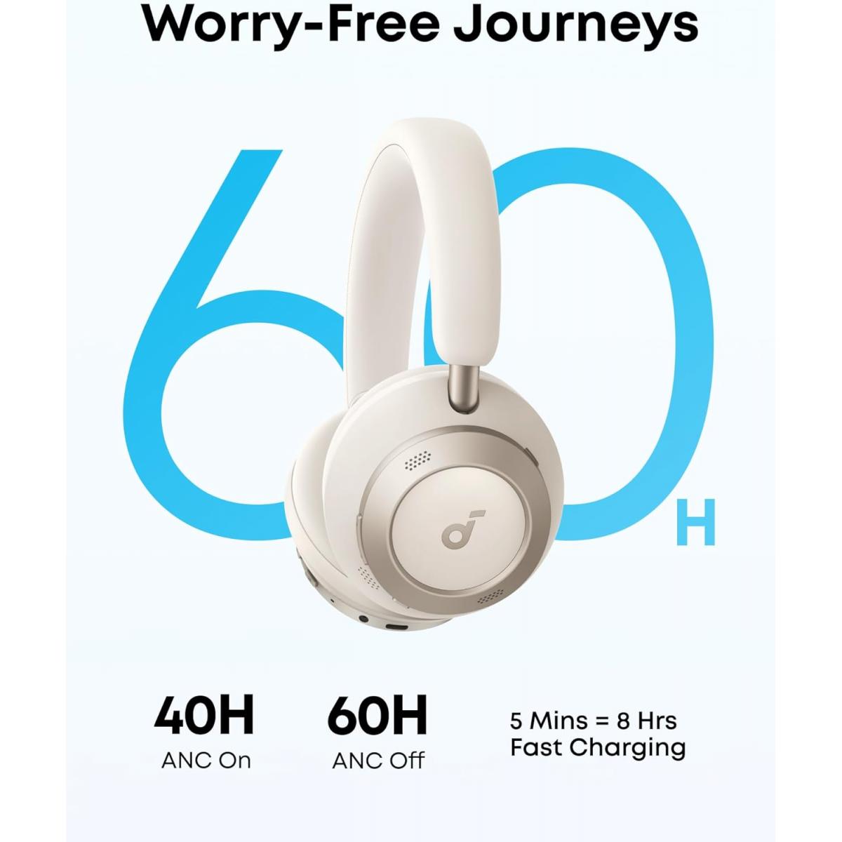 Anker Soundcore Space One Pro, FlexiCurve Over-Ear Headphone, Adaptive Active Noise Cancelling Headphones Driven by 6 Mics, 60H Lossless Audio, Ultra-Fast Charging, Hi-Res Wireless, Comfortable Fit - 18 Month Warranty