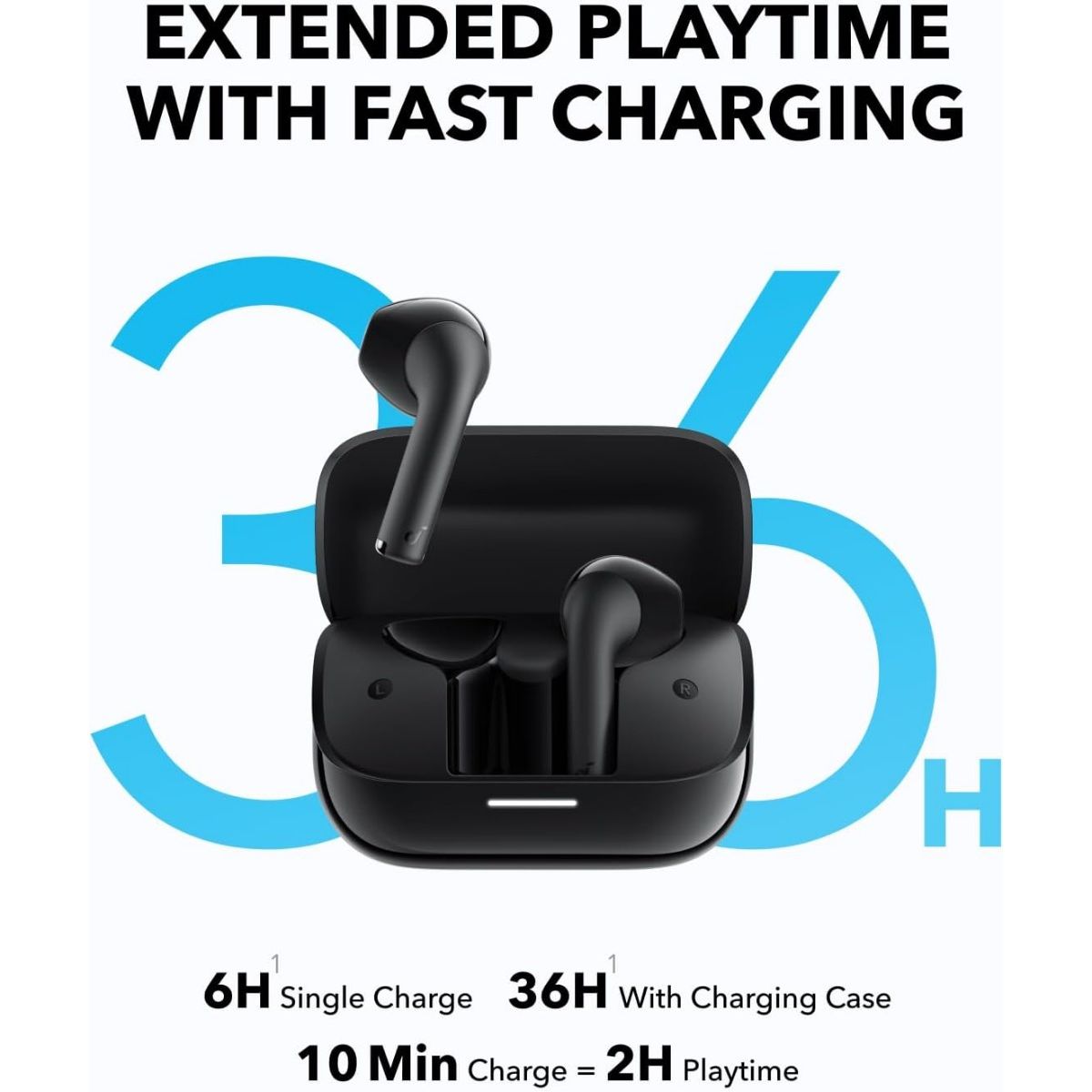Soundcore K20i Anker, Semi-in-Ear Earbuds, Bluetooth 5.3, 36H Playtime, Fast Charge, Clear Sound, Comfortable, ENC 2-Mic, Custom EQ, IPX5, App Control Black - 18 Month Warranty