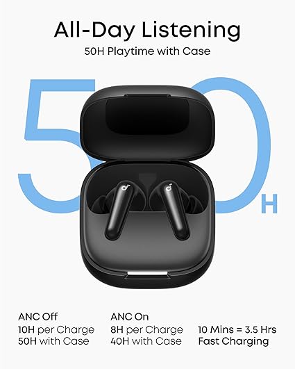 Anker Soundcore P31i, Real-Time Adaptive Noise Cancelling, Hi-Res Sound, Translation Earbuds, 50H Playtime, Wireless Earbuds, Bluetooth Earphones, Spatial Audio, Fast Charging