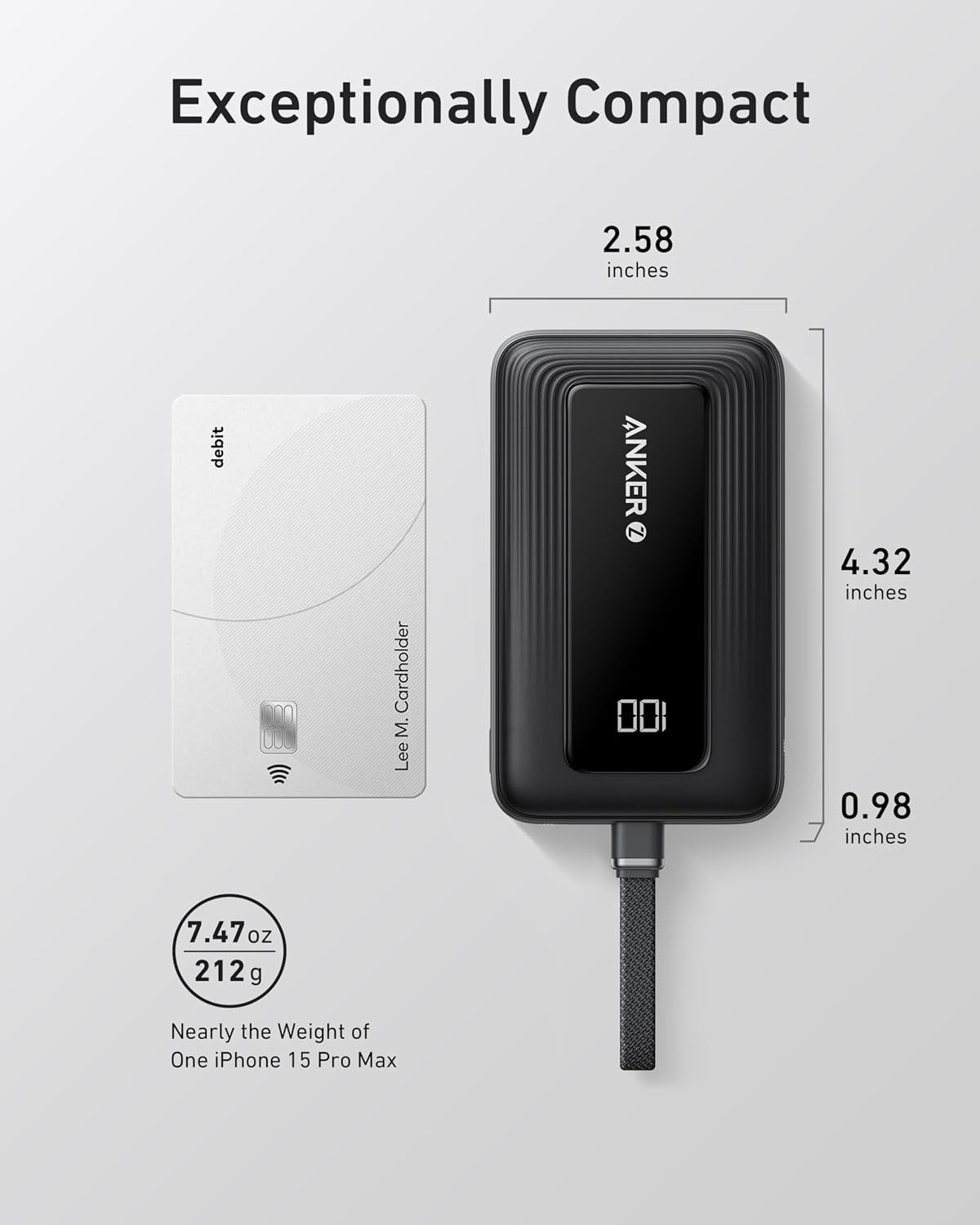 Anker Zolo Powerbank 10000mAh 22.5W Fast Charging Power Bank with Built-in USB-C Cable A110D