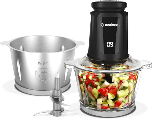 Nutricook 2+2 L XXXL Glass & SS Chopper and Mincer,500W  (NC-CH2000)