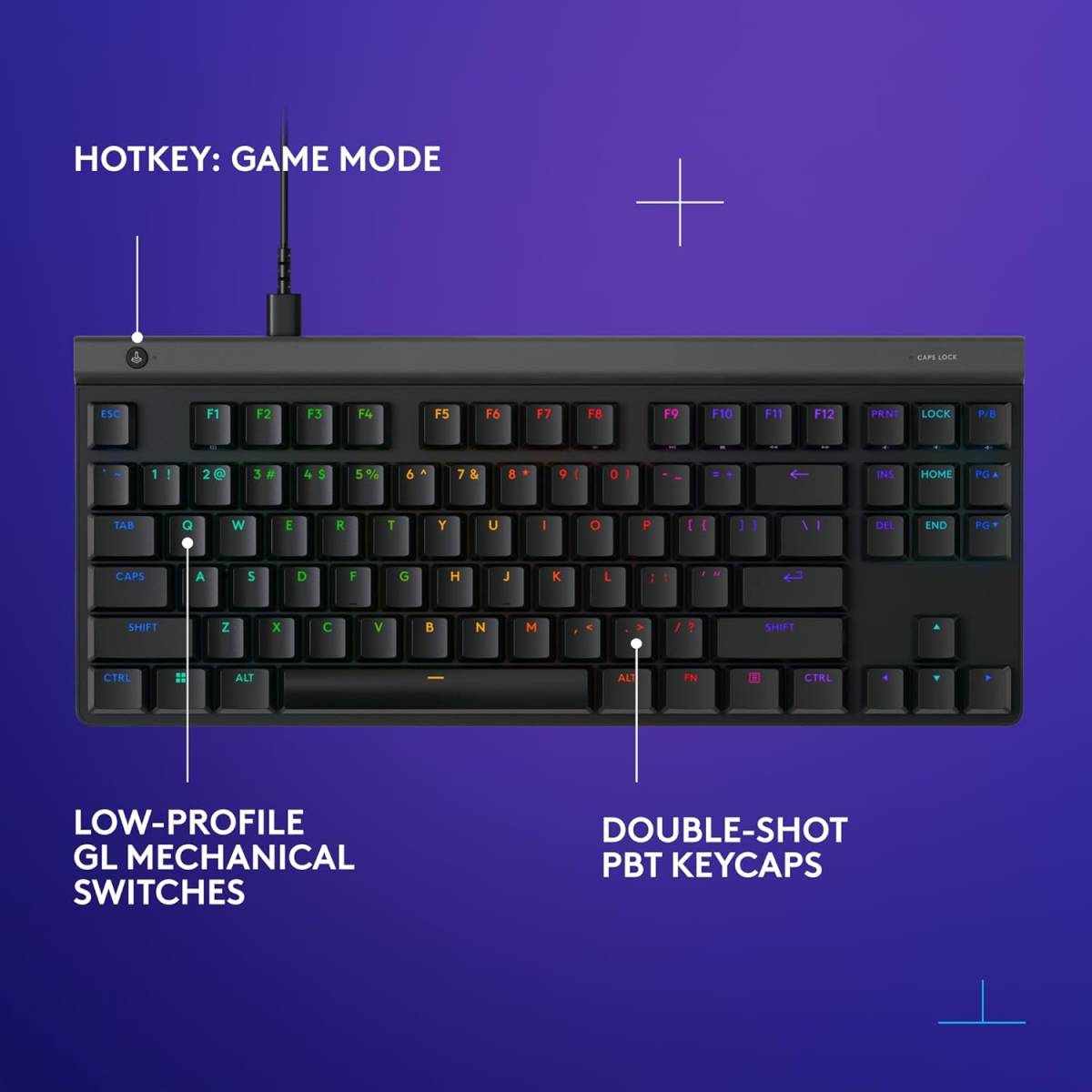 Logitech G515 TKL Wired Gaming Keyboard – Low‑Profile GL Switches, Tenkeyless Design, LIGHTSYNC RGB, KEYCONTROL Customization, PBT Keycaps, Black