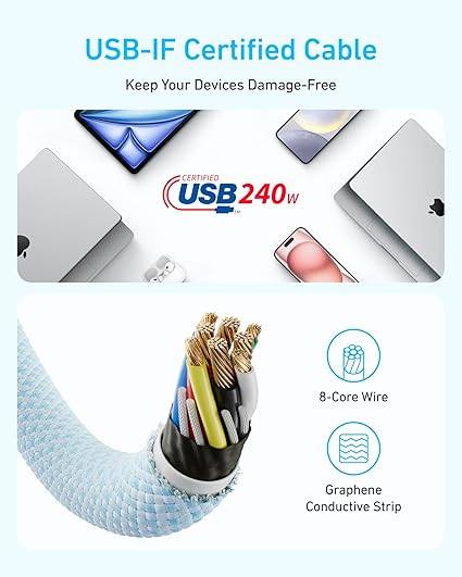 Anker Zolo USB-C to USB-C Cable 240W Braided 6ft