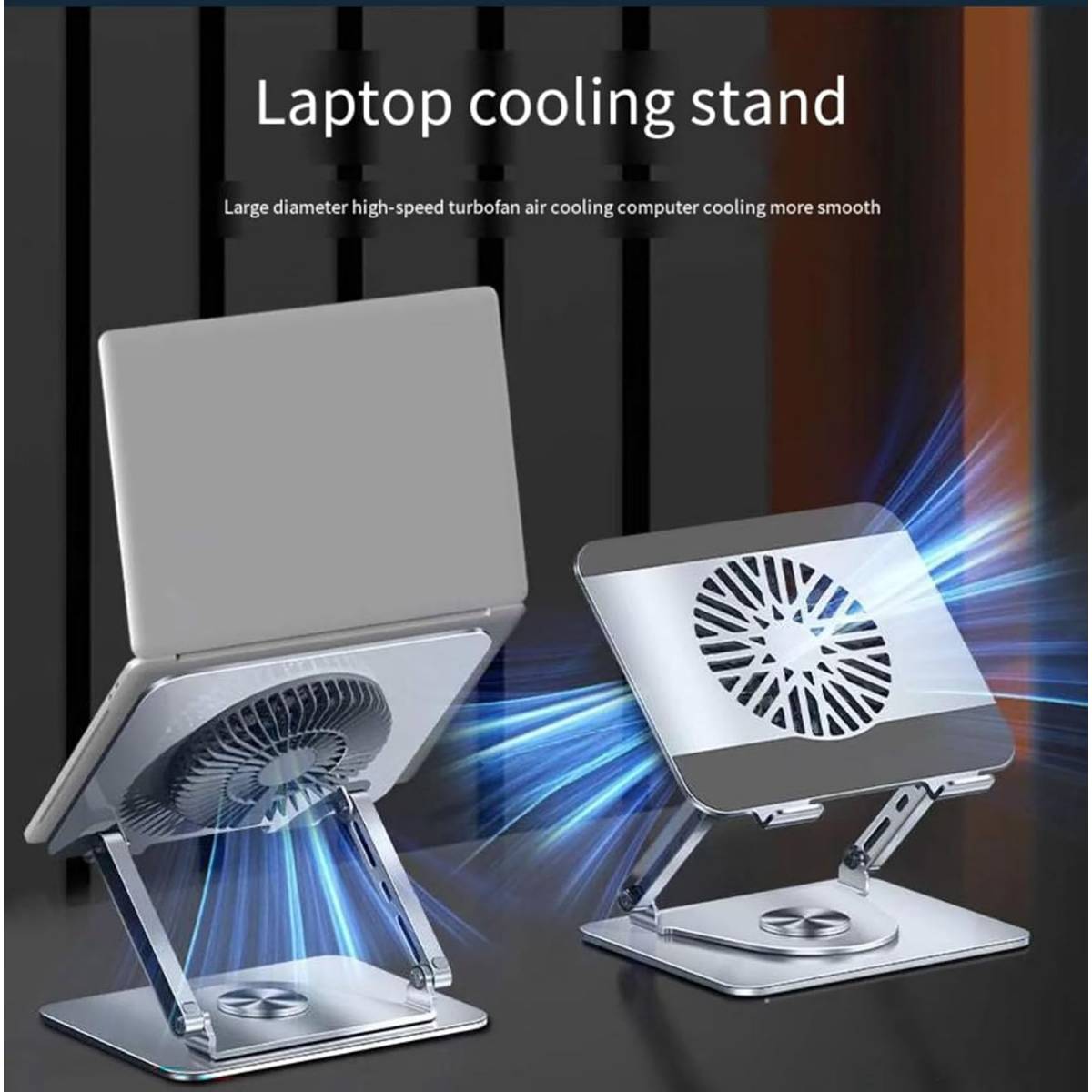 Laptop Stand laptops with 360°Rotating Base and Removable Magnetic Cooling Fan, Dual Pivot Fully Foldable and Adjustable
