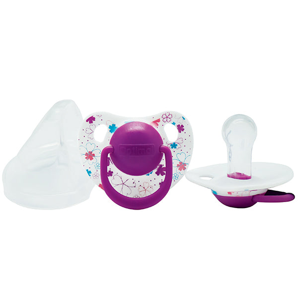 OPTIMAL Round Nipple Silicone Pacifier 6+ - Blue , Pink , Purple