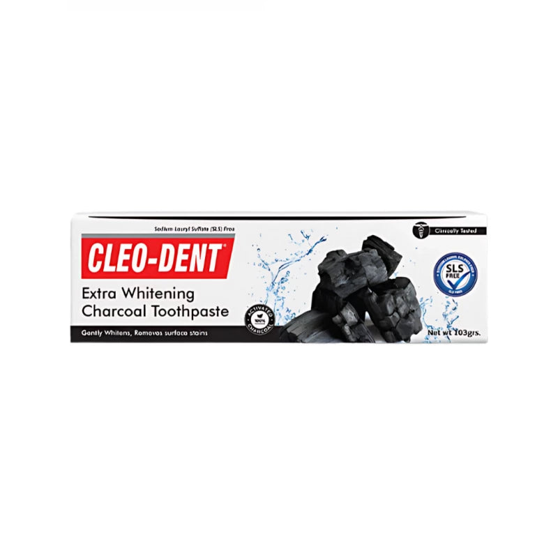 Cleo Dent Extra Whitening Charcoal Toothpaste 100g for Oral Care: Advanced Stain Removal Formula, Enamel Strengthening, Fresh Breath, Daily Use for Sensitive Teeth, 12+ Years Old