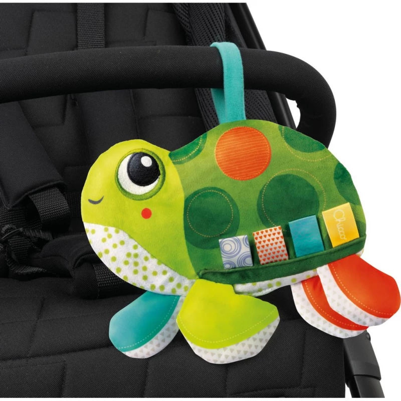 Chicco Activity Cuddle Turtle Soft Toy, Sensory Development, Textured Fabric, Pram Attachment