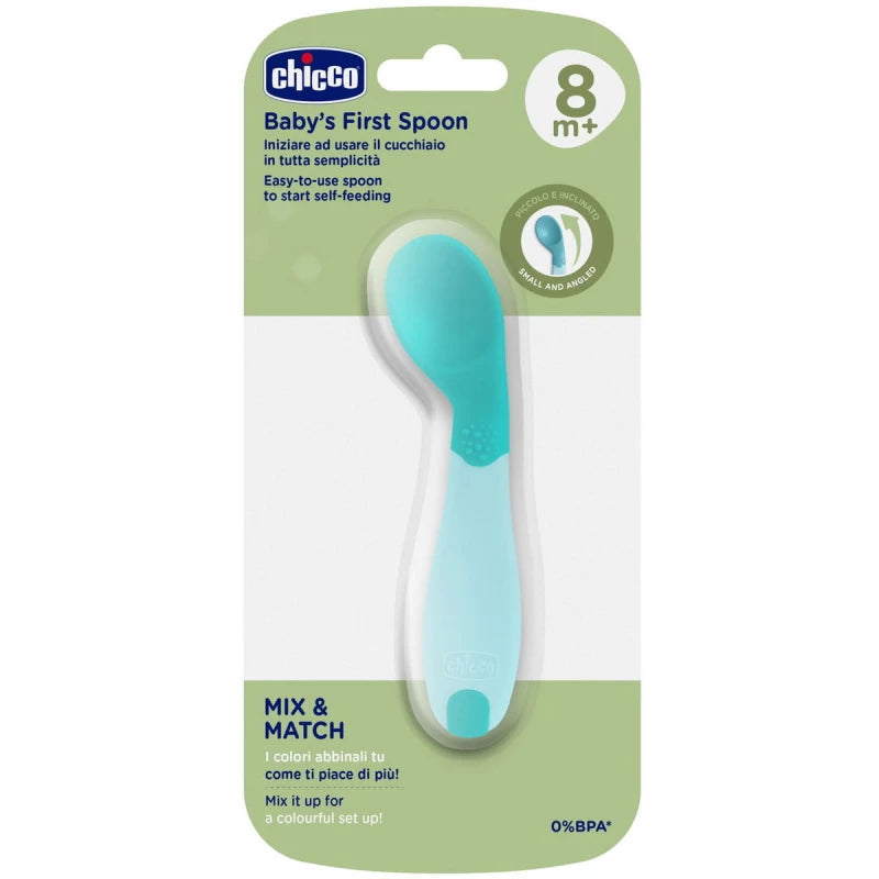 Chicco First Angled Spoon, Ergonomic Design, BPA-Free, Baby Self-Feeding Utensil