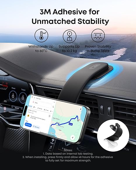 Anker MagGo Wireless Car Charger (Pad), 15W Qi2 Certified Fast Charging Car Adapter with Alloy B Strong Hold, 360° Adjustable View, For iPhone 17/16 /15/14 Series and More
