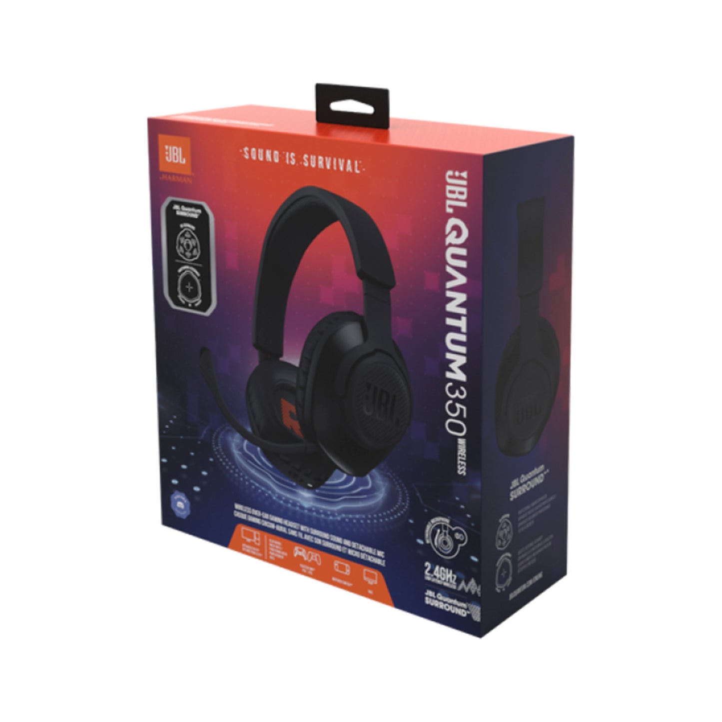JBL Quantum 350 Wireless - Wireless PC gaming headset with detachable boom mic, 22-hour battery life, speed charge and power&play, Optimized for PC, compatible with multiple platforms (Black)