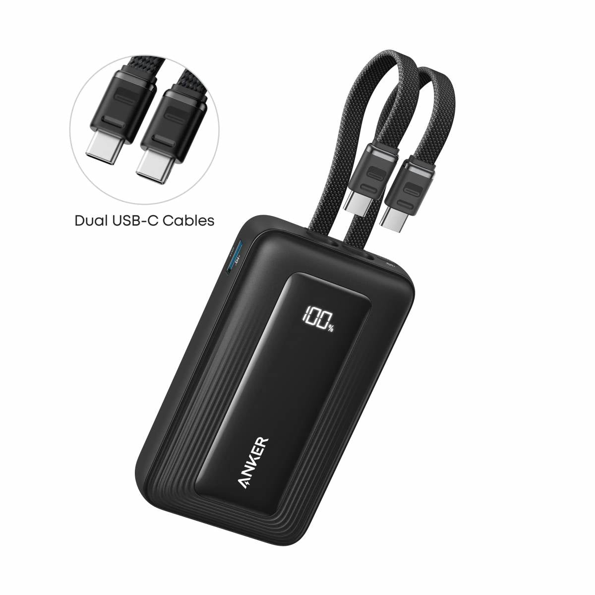 Anker Zolo Power Bank 10000mAh 35W with Built-in Dual USB-C Cables A1680 (Black) - 18 Month Warranty