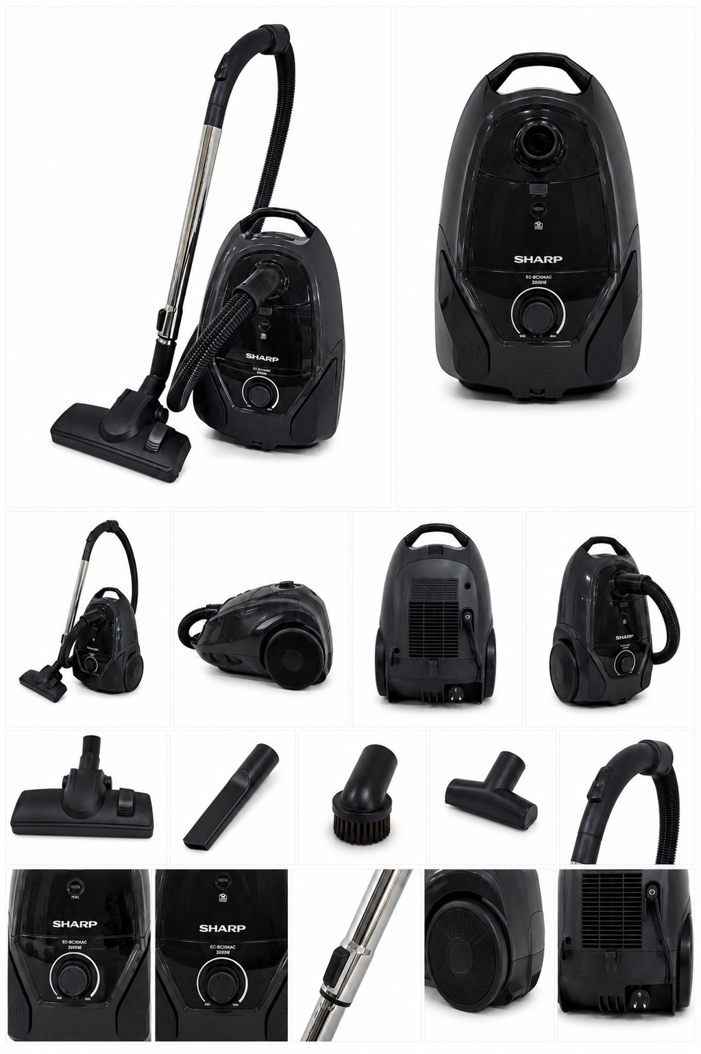 SHARP Bagged Canister Vacuum Cleaner 2200W HEPA Filter Titanium Hose Black – EC-BG2204C-BZ