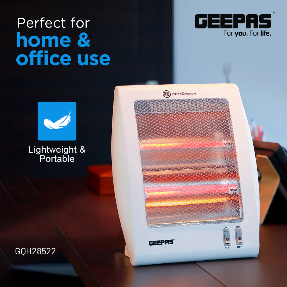 Geepas GQH28522 Quartz Heater 800W with 2 Heat Settings & Tip-Over Protection