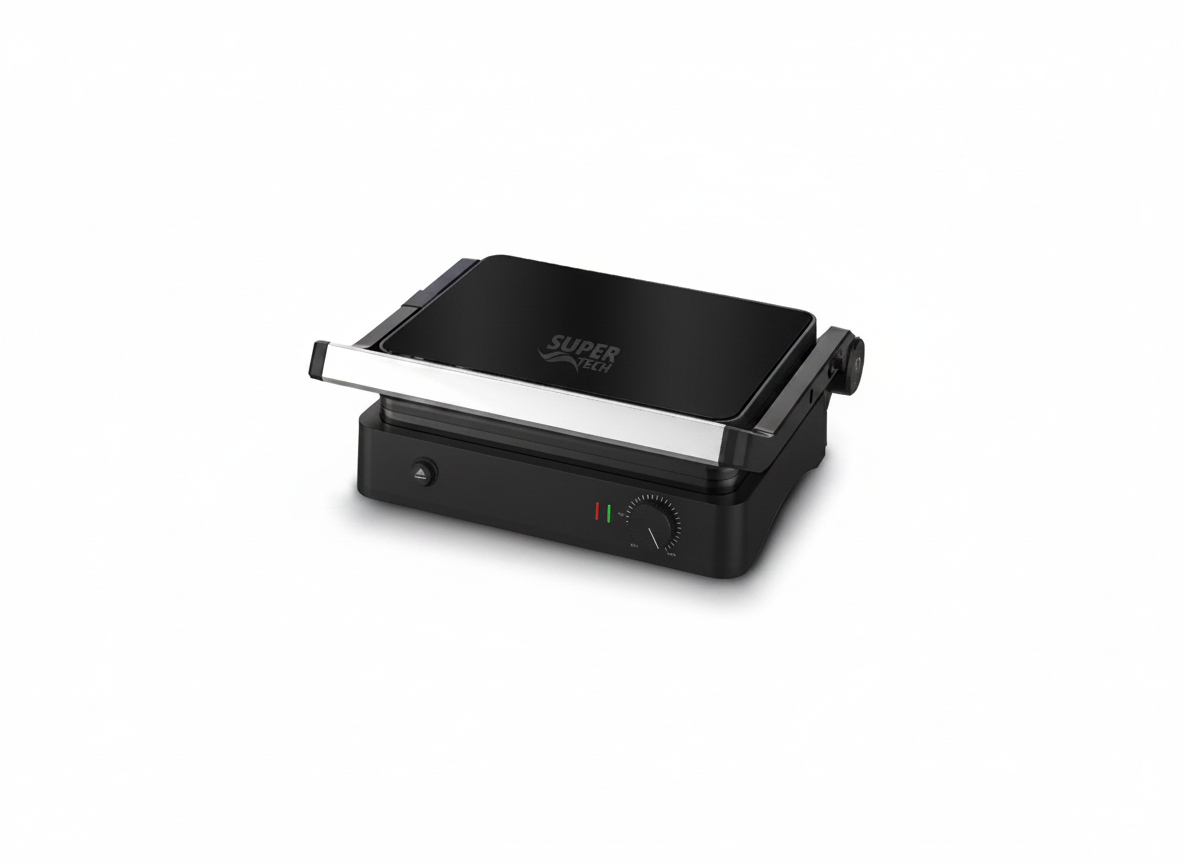 SuperTech Electric Grill GT52 Securit Glass Black – 2000W – Detachable Plates – 180° Open