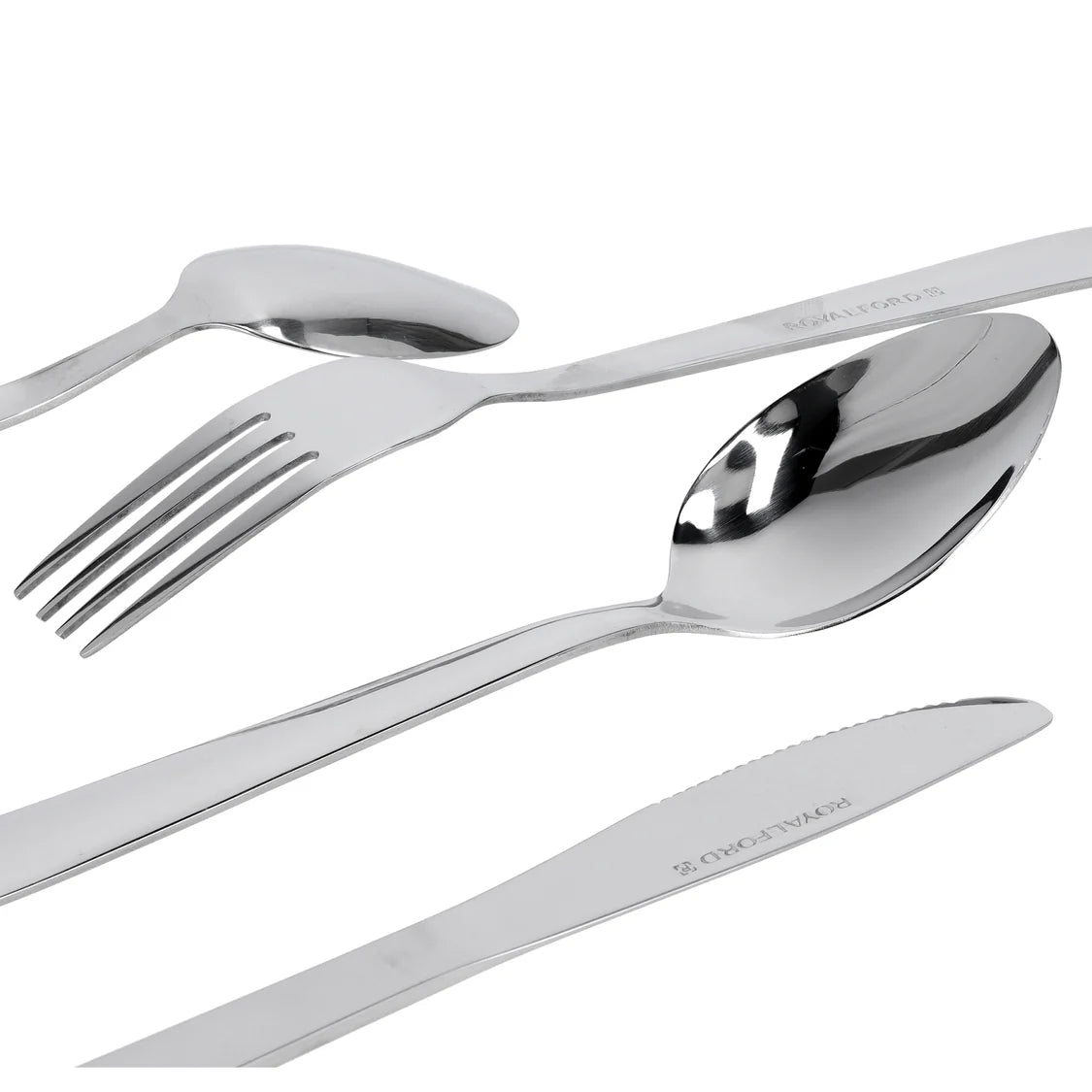 Royalford 25-piece stainless steel cutlery set with elegant stand | rust-resistant mirror finish, ergonomic design, durable build, perfect for everyday dining