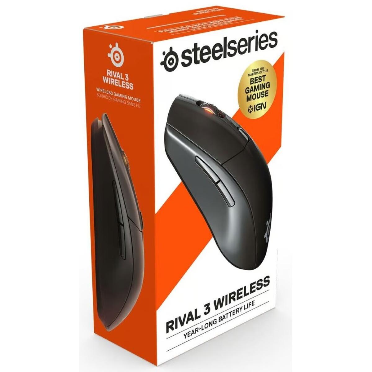 SteelSeries Rival 3 Wireless (Dual Connectivity 2.4GHz & BT.5) Ultra-low latency Gaming Mouse 18000 DPI w/ Optical TrueMove Air Sensor (2x AAA Batteries)