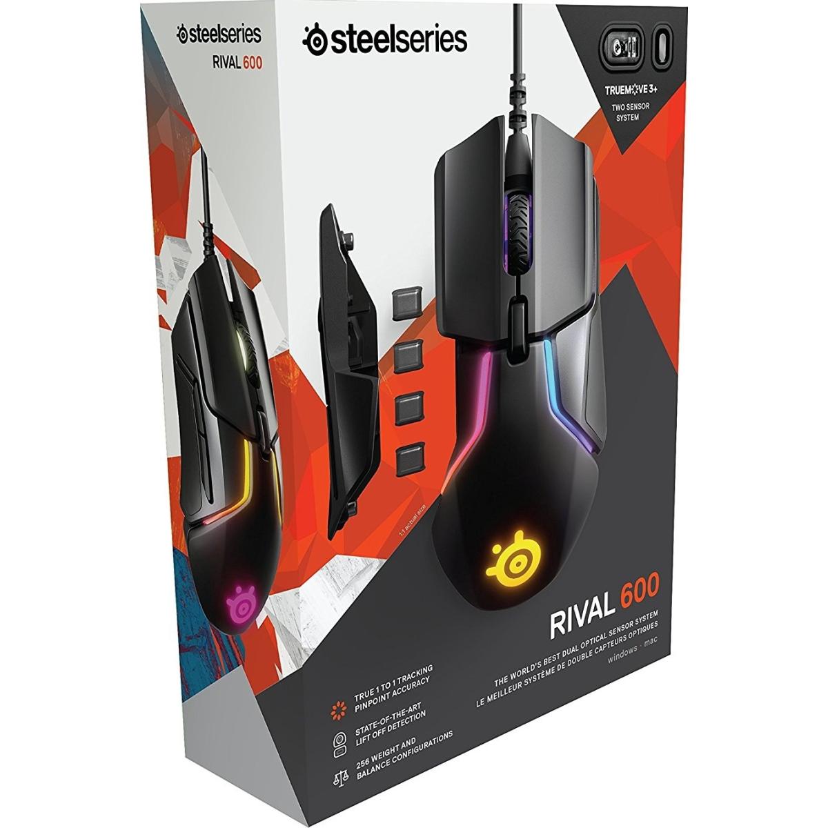 SteelSeries Rival 600 TrueMove3+ Optical Sensor, Precision Esports Wired RGB Gaming Mouse w/ Dual Sensor 12000 CPI, Customizable Weight Up To 128?g