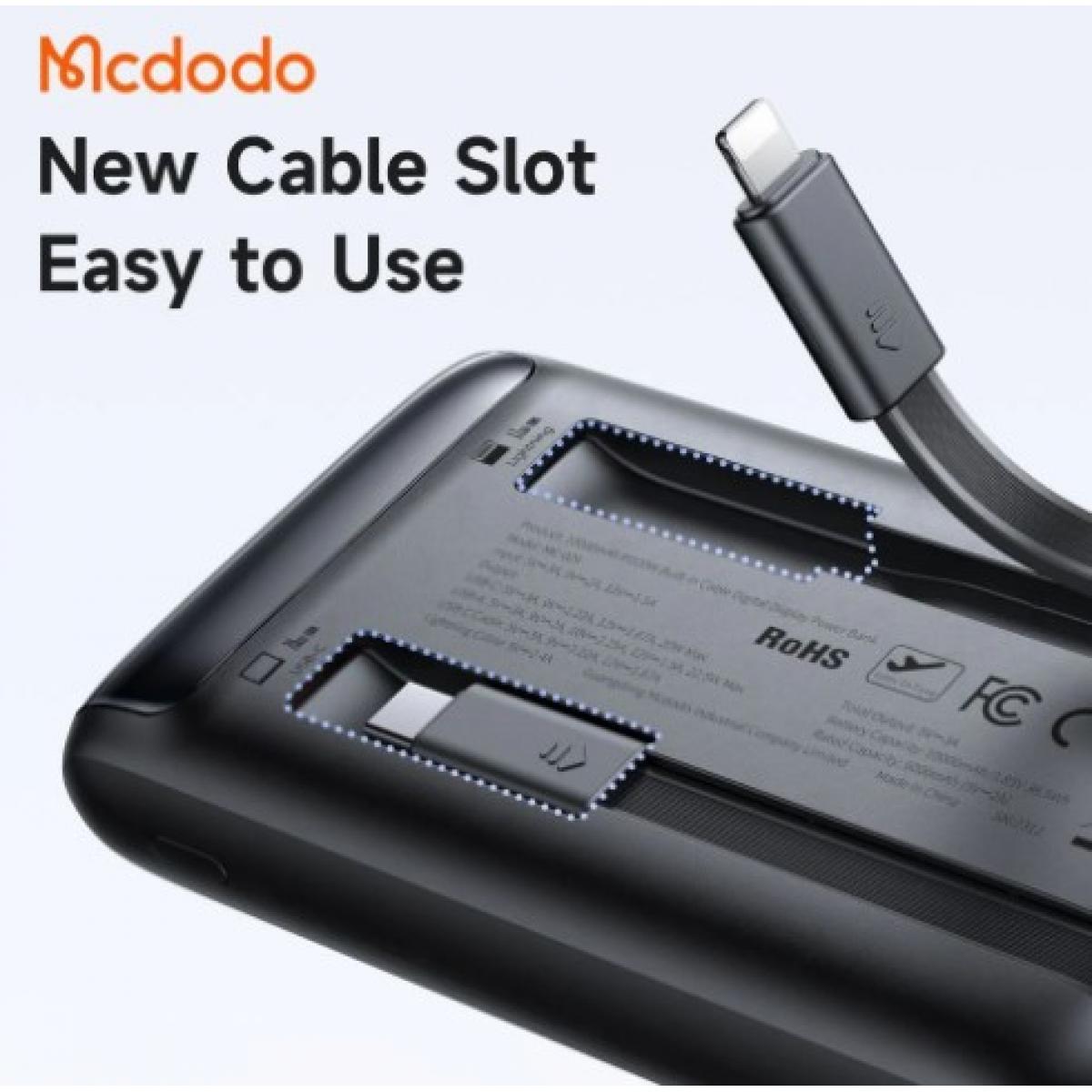 Mcdodo 10000mAh 33W Power Bank with Built in Cables Digital Display - Black - 18 Months Warranty