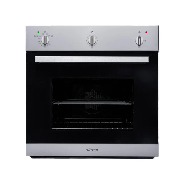 Conti OGK-6107-IX Italian Built-In 60cm Gas Oven with 61L Capacity, Cooking Fan & Safety Valve - Stainless Steel
