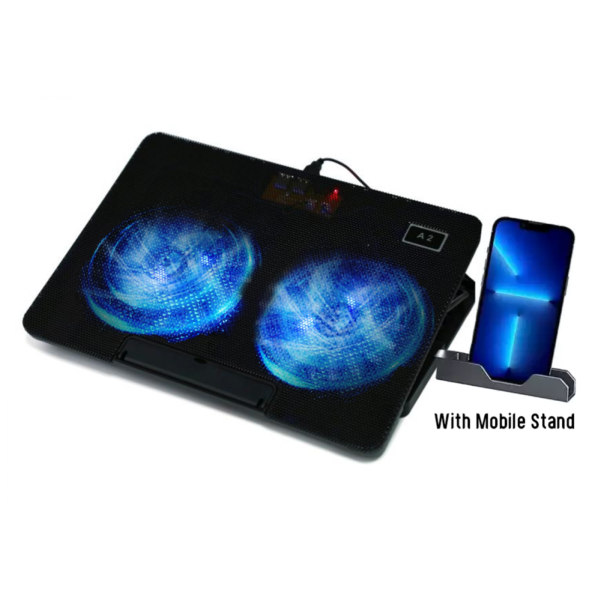 Laptop Cooling Pad Cooler Dual Fan Adjustable Stand A2 Up To 15.6 Inches With Mobile Stand