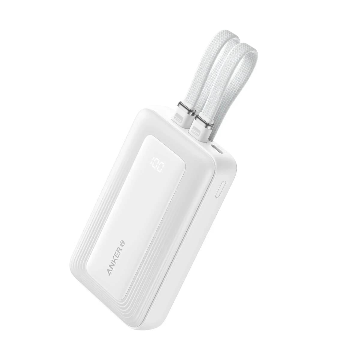 Anker Zolo Power Bank 10000mAh 30W with Built-in USB-C and Lightning Cables A1680 (White) - 18 Month Warranty