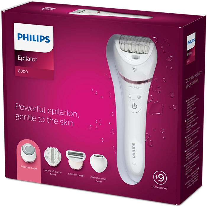 Philips Series 8000 Epilator, Wet And Dry Cordless Hair Removal And Skin Care System