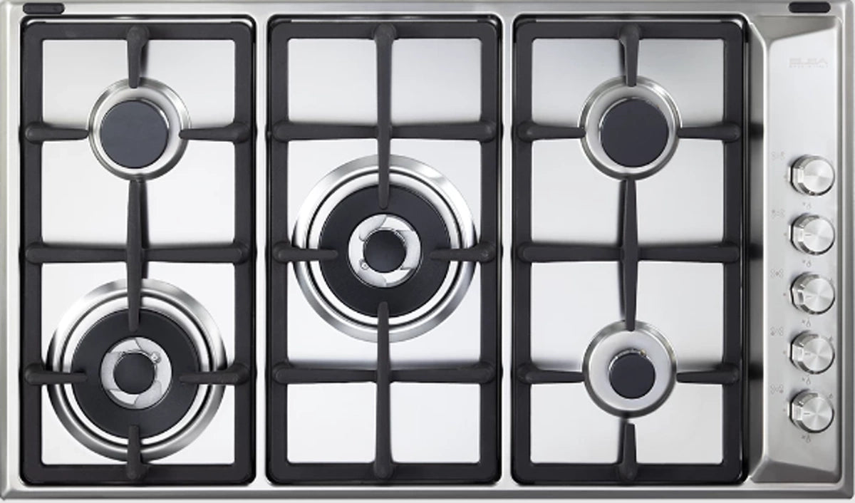 ELBA Gas Hob Built-in 5 Burners 90 cm Stainless Steel Cast Iron Pan (EN95-565 XD)