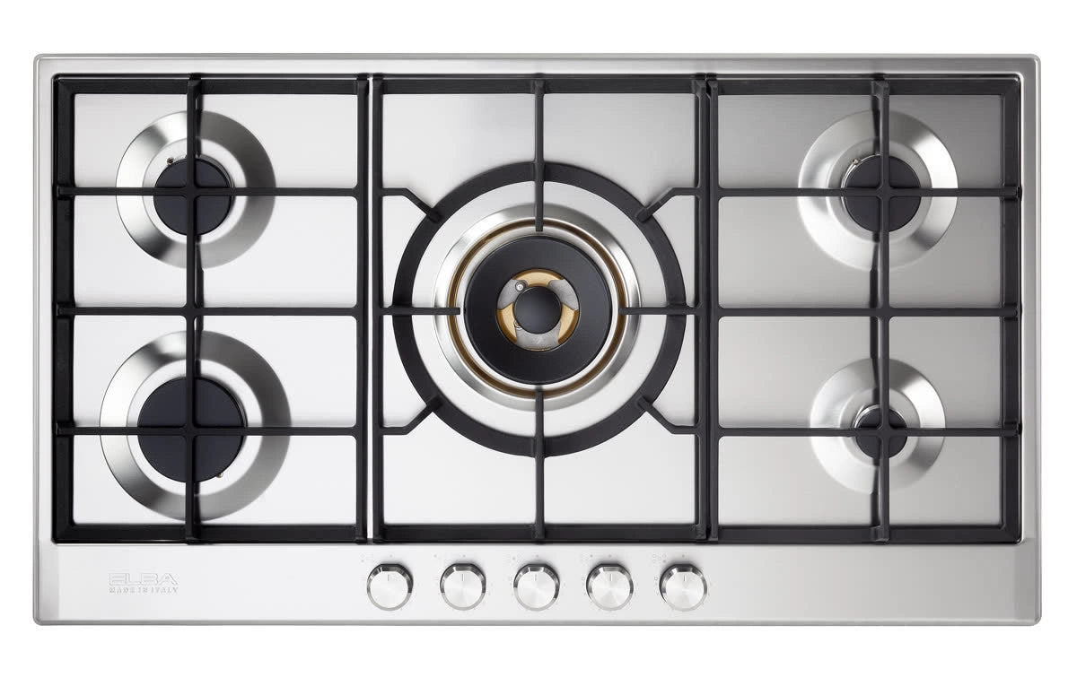 Elba Gas Hob Built-in 90 cm Steel Cast Iron Pan and a Copper Center Burner